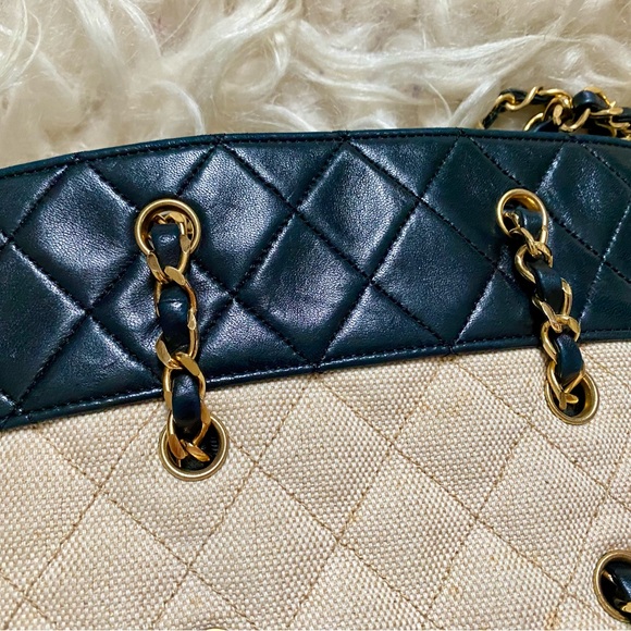 Chanel Vintage Navy Canvas Beige Mini Tote Bag - Picture 11 of 16